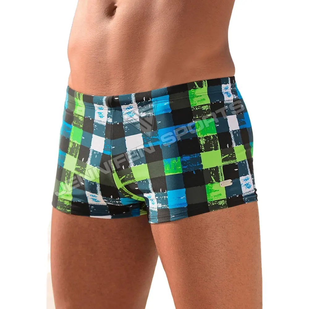 New Custom Sublimated Printed Checked Swimming Short Men's Summer 100% Polyester Fabric InsideTag Label&Drawstring