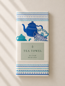 Blue & White Teapot Printed Kitchen Tea <b>Towel</b> | Vintage Tea Time Design Dish <b>Towel</b> | Decorative Linen Kitchen <b>Hand</b> <b>Towel</b> - Product Image 3