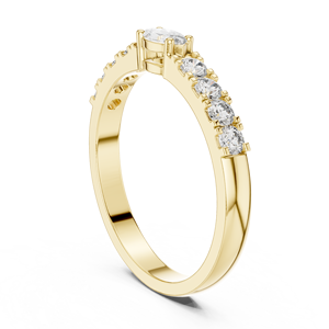 Anillo de Boda de Media Eternidad con Diamante Moissanita Corte Marquesa en Oro Amarillo para Mujer, Anillo Apilable de Promesa de Aniversario - Product Image 3