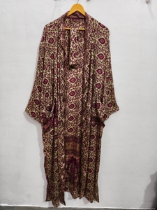 Handmade <b>Plus</b> <b>Size</b> Summer Silk Sari Patchwork <b>Kimono</b> Robe Indian Vintage Recycled Fabric Night Wear Long Loose Fit - Product Image 6