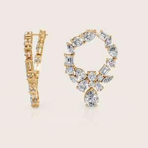 Pendientes de tuerca con halo de formas múltiples, delicados pendientes colgantes con racimo floral, regalo de boda para mujer, diamante cultivado en laboratorio en oro puro de 14K - Product Image 3