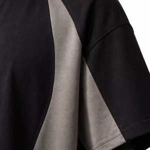 Camiseta Oversize Personalizada con Bloques de Color para Hombre, Estilo Urbano con Paneles en Contraste, de Algodón, Manga Corta, Casual, de Moda, Lisa, con Cuello Redondo - Product Image 5
