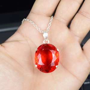 จี้แซฟไฟร์สีส้มทำมือ รูปไข่ เงินแท้ 925 ประดับอัญมณี เครื่องประดับวินเทจสำหรับผู้หญิง - Product Image 1