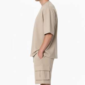 Conjuntos de Shorts Casuales de Verano para Hombre, 2 Piezas, Camiseta de Manga Corta con Hombros Caídos, Cordón Ajustable, Tejido de Secado Rápido, Venta al Por Mayor - Product Image 3