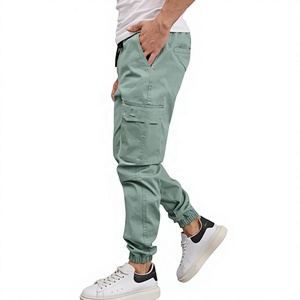 Pantalon cargo vert clair pour homme, taille élastique, coupe décontractée, léger, en laine, avec poches, style automne, imperméable - Product Image 1