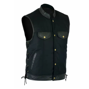 Gilet personnalisé pour homme en toile 100% polyester imperméable, réversible, respirant, décontracté, avec boutons et fermeture éclair, pour club de motards - Product Image 1
