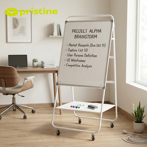 Chevalet de tableau blanc portable en métal avec roulettes et étagère de rangement, taille standard pour usage professionnel - Product Image 1
