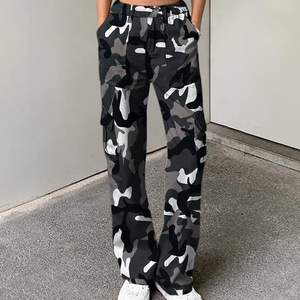 Pantalon cargo d'été élégant et personnalisé pour femme, délavé, taille mi-haute élastique, respirant, polyester/coton, poches amples - Product Image 3