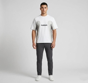 T-shirt personnalisé pour homme à manches raglan blanches avec imprimé numérique gris, séchage rapide, coupe décontractée, col rond - Product Image 4