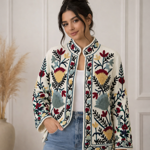 Handmade Knitted Suzani <b>Kantha</b> Boho Embroidered Quilted Breathable Eco-Friendly Reversible Cotton Bomber Spring Winter Autumn - Product Image 1