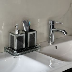 Ambrove squisito Set da bagno 3 pezzi Dispenser sapone quadrato porta spazzolino con vassoio - Product Image 4