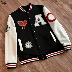 Custom Heart Embroidery Varsity <b>Jacket</b> Men Red <b>Patchwork</b> Streetwear Letterman <b>Jacket</b> White Sleeve Bomber Baseball <b>Jacket</b> - Product Image 3