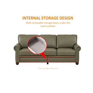 Divano Classico in Ecopelle Color Tortora per Soggiorno con Dettagli Decorativi, Elegante Elemento d'Arredo per la Tua Casa - Product Image 5