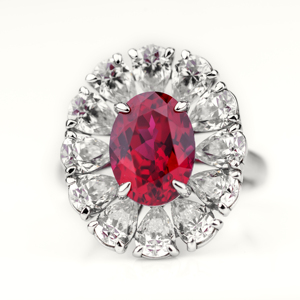 S925 Sterling Silver Lab Grown Ruby <b>Ring</b> Oval Cluster Halo <b>CZ</b> Diamond Women Statement <b>Ring</b> US Size 6.5 Style JRURR138Y - Product Image 1