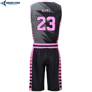 Custom Basketball Jersey Set Black Pink V-Neck Sleeveless Heat-Transfer Printed Polyester Mesh Moisture Wicking Quick Dry - Product Image 3