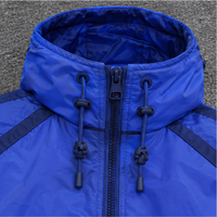 Blouson matelassé bleu à capuche pour homme, coupe-vent, décontracté, hiver, fermeture éclair, col montant, coupe régulière, rembourrage épais en polyester
