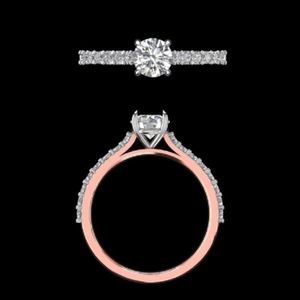 Rose <b>Gold</b> Round Cut Diamond Engagement <b>Ring</b> with Pave <b>Set</b> Brilliant Accents and Elegant White <b>Gold</b> Four Prong Cathedral Shank - Product Image 2