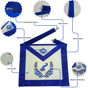 Delantal Masónico Tradicional de la Logia Azul, Juego de Accesorios de Regalia Ceremonial para Oficiales Masónicos, Bordado Premium - Product Image 2