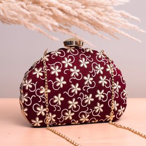 Bolso de Mano Tipo Clutch con Bordado Floral Blanco sobre Fondo Marrón, Bolso de Diseño para Fiestas y Bodas para Mujer - Product Image 1