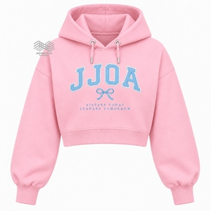 Sudadera con Capucha Corta Personalizada al por Mayor JJOA Jack and Jill of America para Mujer, Sudadera Rosa Bordada Estilo Universitario - Product Image 1