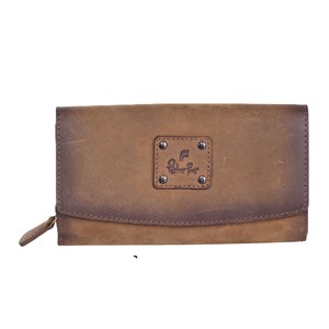 Vintage Wholesale Supply Ladies Edge Burnt Real Leather <b>Long</b> Clutch Bag <b>Wallets</b> Custom Logo Stamping RFID Traveling Zipper Purse - Product Image 1