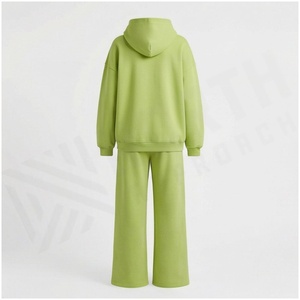100% Cotton <b>Women</b> Midweight <b>Fleece</b> 2-Piece Vintage Hooded Sweatpants & Jacket Set Fall Winter <b>Jogger</b> Tracksuit - Product Image 2
