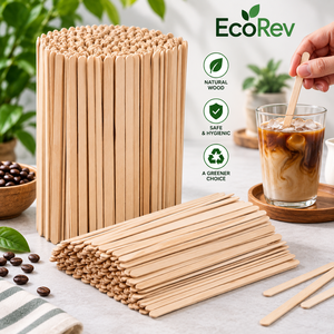 EcoRev Bâtonnets à mélanger plats en bambou modernes, 1000 pièces, biodégradables, pour café et thé, usage professionnel - Product Image 3