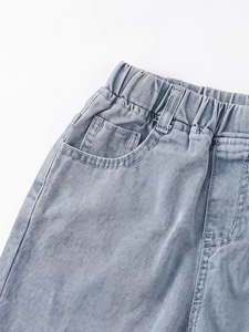 Pantalones Cortos de Lona Vaquera Estilo Hip Hop para Hombre, 100% Algodón Lavado, Cintura Elástica, Color Sólido, Bordado, Estilo Casual de Verano con Bolsillos - Product Image 5