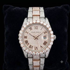 Montre AFAR Jewels Iced Out Moissanite avec cadran en acier inoxydable, chiffres romains et calendrier pour homme - Product Image 3