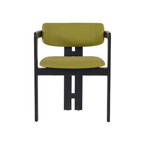 Chaise de salle à manger contemporaine en teck avec accoudoirs, assise rembourrée en tissu, mobilier moderne pour restaurant, café, hôtel - Product Image 2