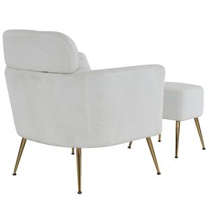 Poltrona singola beige in velluto con piedini dorati e poggiapiedi per interni - Product Image 3