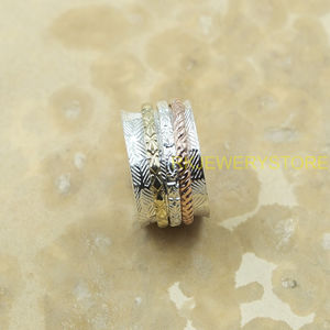 Handmade Spinner <b>Ring</b> 295 Silver Brass Copper Wide Band Meditation <b>Ring</b> Textured Pattern <b>Statement</b> Jewelry Gift for Women Unisex - Product Image 6