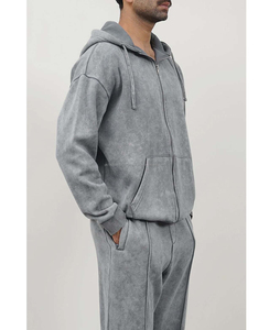 Chándal de Invierno Personalizado de Dos Piezas de Algodón con Logotipo Bordado, Estilo Urbano, Holgado, Lavado Ácido, Cortavientos y Transpirable - Product Image 3