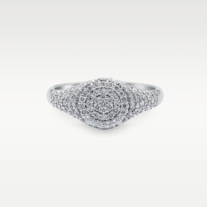 Anillo de compromiso de lujo para mujer, chapado en rodio, con diamantes en racimo, corte brillante redondo, forma de flor - Product Image 1