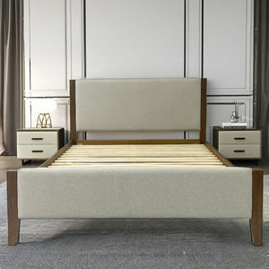 เตียงไม้เนื้อแข็งแบบมินิมอลหัวเตียงหุ้มกรอบเตียงไม้ขนาดควีนไซส์24/7การสนับสนุนลูกค้า - Product Image 1