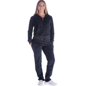 Ensemble jogging en velours pour femmes, sweat-shirt à capuche léger uni et pantalon crayon, deux pièces - Product Image 1