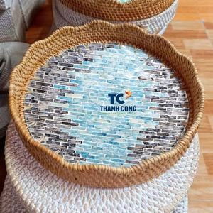 Plateau en rotin nacre professionnel, produit artisanal pour une coopération en gros fiable, plateau de service en rotin - Product Image 1