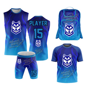 Ensemble de maillot de volley-ball Mashadi IMPEX, débardeur et short sublimés, sac à dos, logo loup bleu, joueur n°15, vêtements de sport anti-transpiration - Product Image 1