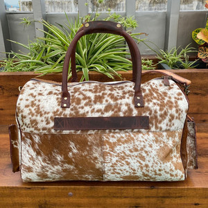 New Hand Tooled & Hair on Cowhide Leather <b>Large</b> Duffel <b>Bag</b> Genuine Leather OvernightLuggage <b>Bag</b> Travel Weekender <b>Bags</b> for Unisex - Product Image 5