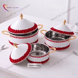 Plat de service isotherme de luxe en acier inoxydable, motif floral, avec poignées dorées, pour buffet et maintien au chaud - Product Image 2