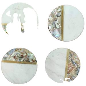 Mother of Pearl Marble <b>Coaster</b> <b>Set</b> with Gold Inlay Tea <b>Coaster</b> Mother of Pearl Inlay Custom Colored Bone Inlay <b>Coaster</b> - Product Image 1