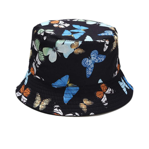 Chapeau Bob Noir à Motif Papillon Bleu, en Mélange de Polyester Lisse, Séchage Rapide, Flexible, Qualité Supérieure, Style Urbain - Product Image 1
