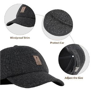 Winter Warm Baseball Cap with Earflaps <b>Men</b> Thickened Knit <b>Thermal</b> Dad <b>Hat</b> Windproof Outdoor Golf Cap with Ear Flap Leather Patch - Product Image 2