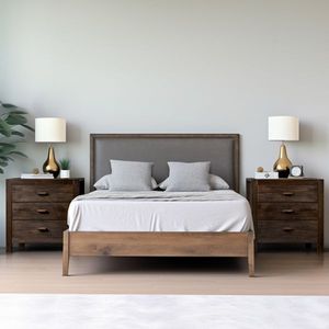 Comodino in Legno di Quercia Massello Design Nordico per Soggiorno e Camera da Letto con 3 Cassetti - Product Image 2