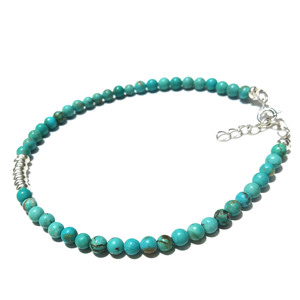 Bracelet à breloques en argent sterling avec agate bleue et turquoise |   Bijoux bohèmes faits à la main plaqués rhodium pour femmes |   Cadeau - Product Image 1