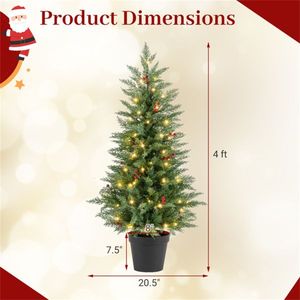 2 Alberi di Natale LED da 120 cm con Timer, 15 Grappoli di Bacche Rosse, Facile Montaggio, Realistici, in PET PVC, per Esterni, Personalizzabili - Product Image 4