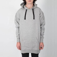 Hoodie Pria Custom Model Longline Bahan Katun Fleece, Sweatshirt Panjang Model Tall dengan Saku Samping dan Ujung Melengkung, OEM Grosir