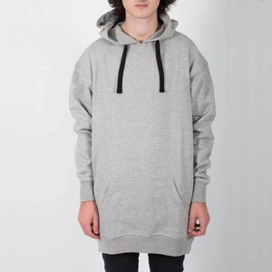 Custom <b>Men</b> Longline <b>Pullover</b> Hoodie Cotton Fleece Long Body Tall Sweatshirt Side Pocket Curved Hem OEM Wholesale - Product Image 5