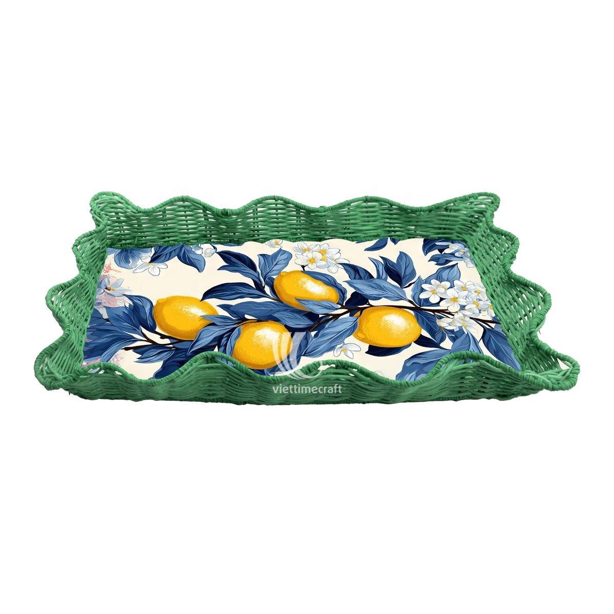 Best Selling Customized Color Design Scallop Rattan Wood Serving Tray Tropical Lacquerware Tray Premium Quality