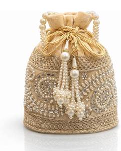 Bolso de mano artesanal bordado con cuentas y cordón, tipo Potli, para fiestas, bodas, o como estuche para joyas y cosméticos. - Product Image 6